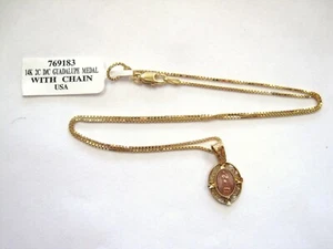 Solid 14K Gold 2 Color Medallion & Venetian Box Chain Set Lady of Guadalupe NWT - Picture 1 of 12
