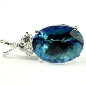 925 Sterling Silver Pendant w/accents, Neptune Garden Topaz, SP016 - Picture 1 of 4