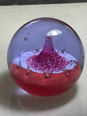 ETCH MARKED CAITHNESS LILAC, RED & WHITE DESERT SPRING ART GLASS PAPERWEIGHT - Image 1 of 4