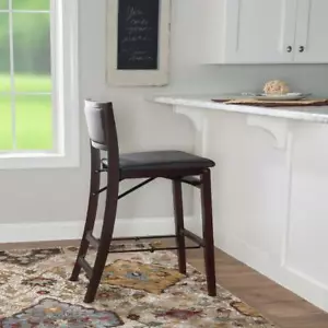 Foldable Wood Counter Bar Stool Padded Backrest Seat Dining Kitchen Table Chair - Picture 1 of 14
