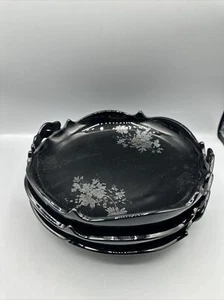 Vintage L.E. Smith Black Amethyst Glass Double Handled Serving Plate Dish Set/3 - Picture 1 of 8