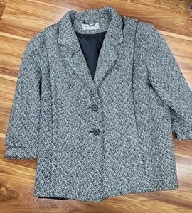 Vintage Tweed Wool Herringbone Coat Blazer Womens Large Maggie Lawrence 80s 90s - Picture 1 of 14
