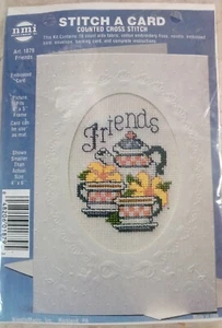 Needle Magic NMI Stitch a Card Kit FRIENDS 1879 Cross Stitch Teapot Embossed 4x5 - Picture 1 of 6