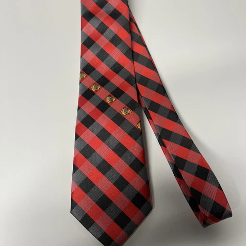 Red Black Check NHL Chicago Blackhawks Tie Men 57 Long 3.5 Wide Eagles Wings Cover