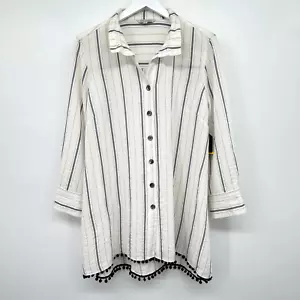 John Mark Tunic Top Shirt Medium Flowy Coastal Quiet Luxury Resort Pom Pom New - Picture 1 of 16