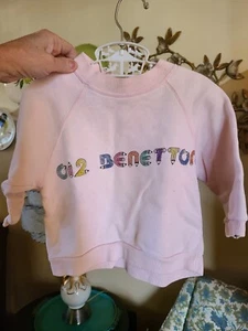 VTG United Colors of Benetton Pink Toddler Sweat Shirt Pencil Lettering 012 - Picture 1 of 11