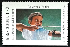 Estampilla de caza de tiro con arco de Texas 2002, edición de coleccionista, como nueva, $$$ @ cara $$$ - Imagen 1 de 2