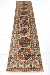 10 ft Hallway Tribal Beige Runner Rug Afghan Hand Knotted 100% Wool Bedroom Rug - Picture 1 of 11
