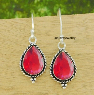 Rhodolite Gemstone 925 sterling silver handmade Dangle/Drop Earrings 1.5" - Image 1 of 4