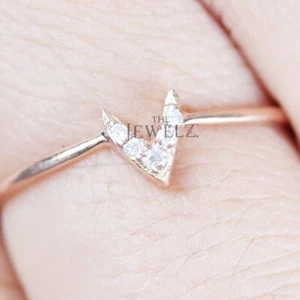 14K Gold 0.04 CT VS/F-G Diamond Arrow Design Ring Size -3 to 8 US- The Jewelz - Picture 1 of 5