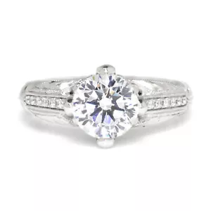 Noam Carver Engraved Engagement Ring Semi-Mount White Gold for 1.5CT - Picture 1 of 7