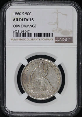 1860-S Seated Liberty Half Dollar NGC AU Det. Obv. Damage (Gouge at 12 O'Clock) - Image 1 of 2
