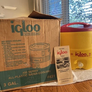 Vintage Igloo 400 Series 3 Gallon Water Cooler Yellow & Red Made In USA - Picture 1 of 7