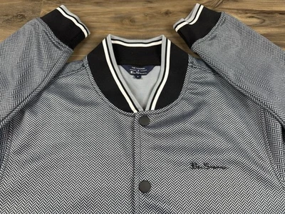 Men’s Ben Sherman The Original Gray Herringbone Bomber Jacket Size S Foto 1 de 4