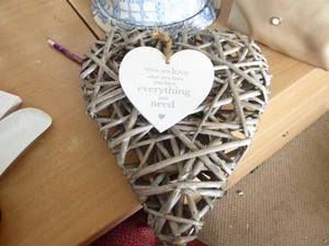 wicker heart with sign when you love what you have - Picture 1 of 2