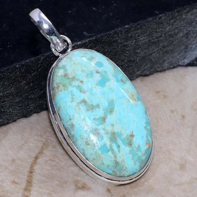 African Turquoise 925 Silver Plated Pendant 2" Best Friend Gift JW - Image 1 of 3