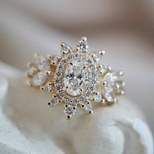 Art Deco 925 Sterling Silver Moissanite Solitaire Ring Bridal Proposal Band - Picture 1 of 7