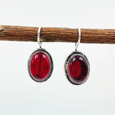Pendientes colgantes de plata de ley 925 con piedras preciosas granate rojo natural joyería Foto 1 de 4
