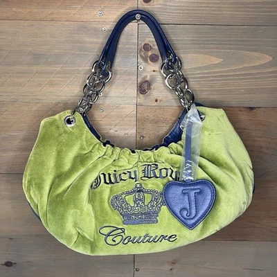 Bolso Hobo Vintage Juicy Royal Couture Verde Terciopelo Cuero Azul Y2K Bolso de Mano Cartera Foto 1 de 4