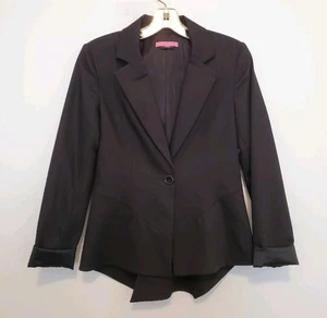 Alice + Olivia Sz S Black Blazer Tapered Jacket Asymmetrical Tail Button Back - Picture 1 of 12