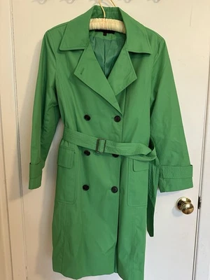 Gabardina Anne Klein verde primavera lluvia para mujer talla 6 botones forro cinturón Foto 1 de 4