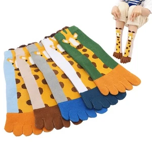 5 Pairs Kids Five Toe Socks, Soft Breathable Giraffe Pattern Cotton Toe-Separ... - Picture 1 of 7