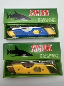 2x Vintage 1980's ELK HORN by Taylor Cutlery Seki Japan - "Shark" Pocket Knife - Picture 1 of 16