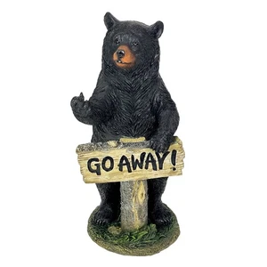 Rude Black Bear Statue with Go Away Sign 15" Resin Outdoor Garden Cabin Decor - Picture 1 of 9