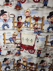 Michael Miller Fabric Lil Cowpokes Cotton Quilting 4+ Yards Kids Cowboys Vintage - Picture 1 of 6