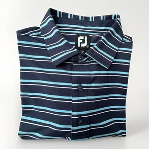 FootJoy Golf Polo Men Performance Shirt Large Blue Stripe Stretch - Picture 1 of 9