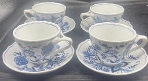 BLUE DANUBE VINTAGE BLUE ONION CUP & SAUCER SET Of 4 Each. - Picture 1 of 3