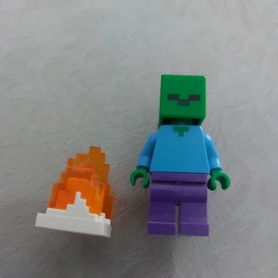 Lego Figurine Minifig Minecraft Zombie Dark Purple Legs feu Fire Base min069 NEW - Bild 1 von 2