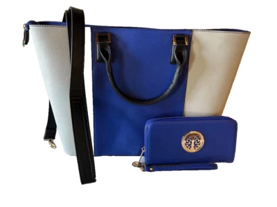 Blue/Gray Dasien Womens Purse Large Tote Classic Shoulder Bag & Wallet-NEW! - Image 1 of 4