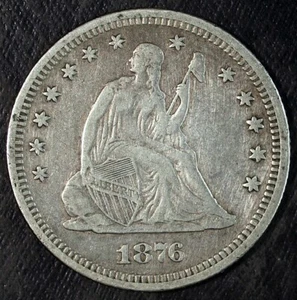 1876 P Sitzende Freiheit Silber Viertel ☆☆ zirkuliert ☆☆ tolle Tönung 304 - Bild 1 von 2