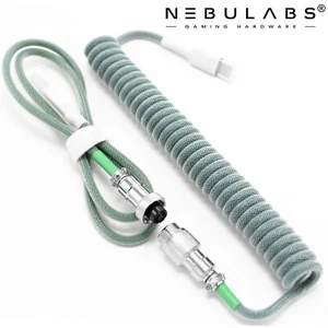 Custom Coiled Aviator GX16 USB-C Mechanical Gaming Keyboard Cable 4ft - Green - Picture 1 of 5