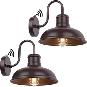 2-Pack Dusk to Dawn Outdoor Wall Sconces, Farmhouse Outside Lighting Gooseneck - Picture 1 of 6
