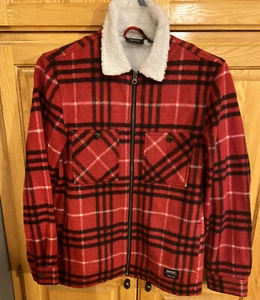 Wesc Red Black Plaid Sherpa Collar Shirt Jacket Unisex SZ 4 - Picture 1 of 11