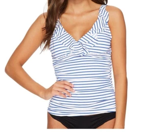 Lauren Ralph Lauren Bengel Stripe Molded Cut Halter Tankini Blue & White Size 12 - Picture 1 of 9