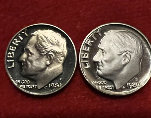 US Roosevelt Dimes 1980-S Gem Proof Cameo DCAM Nice USA Collection Coins-2 Coins Cover