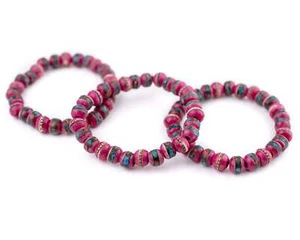 Pink Nepal Mala Bracelet 8mm Round Bone Large Hole - Picture 1 of 4