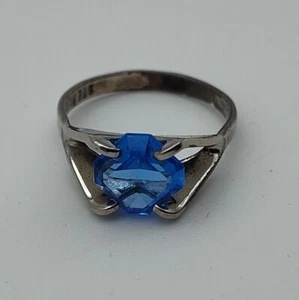 Vintage Octagon Blue Mod Modern Stone Sterling 925 Ring Size 4.75 - Picture 1 of 9