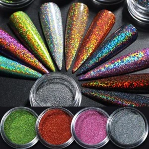 Holographisches Nagelpulver mit Applikator Chrom Schimmer Spiegel Glitzerpigment - Bild 1 von 25