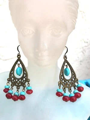 Pendientes colgantes de verano chakra de cuarzo (teñido) de magnesita con piedras preciosas EE. UU. Foto 1 de 2