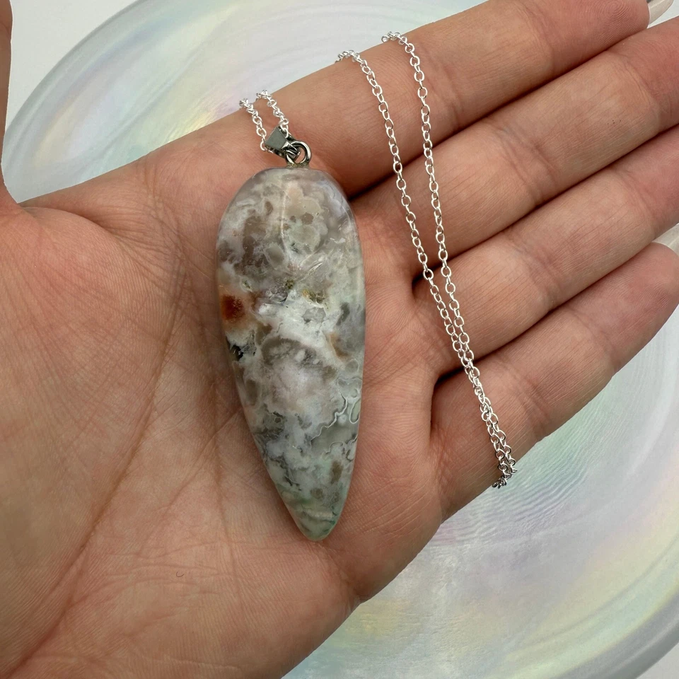 Collar colgante flor ágata piedra lágrima cadena plata joyería para mujer Foto 1 de 1