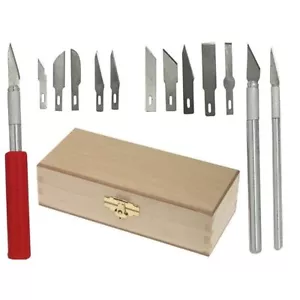 16/set Hobby Razor Blade w/ Wood Case Exacto Blades Craft knife Stencil - Picture 1 of 3