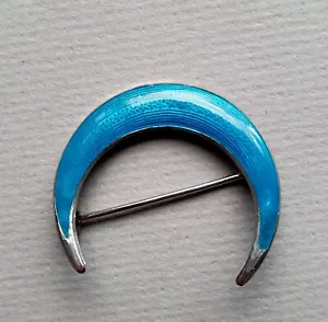 Antique silver and blue enamel crescent brooch. - Picture 1 of 3