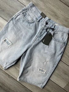 ALL SAINTS BLUE DISTRESSED "ALVA DAMAGED" RELAXED DENIM SHORTS - 28" - NEW TAGS - Picture 1 of 12