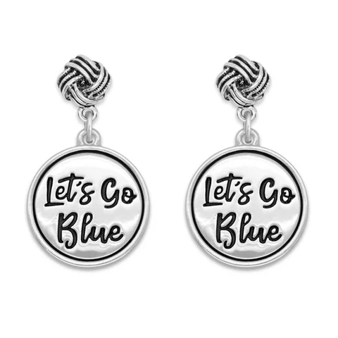 Michigan Wolverines Let's Go Blue Silver Twist and Shout Earrings Jewelry Gift Cover