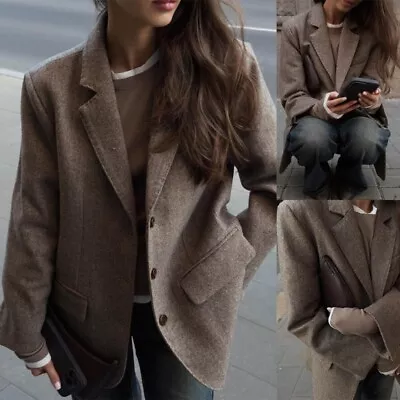 Women's Herringbone Tweed  Suit Jacket Single Breasted Notch Lapel Suit Winter  - Image 1 of 4