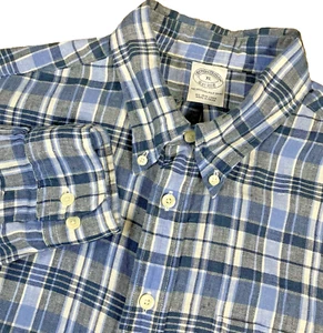 BROOKS BROTHERS Mens SZ XL Irish Linen Blue Plaid Long Sleeve Button Down Shirt - Picture 1 of 8